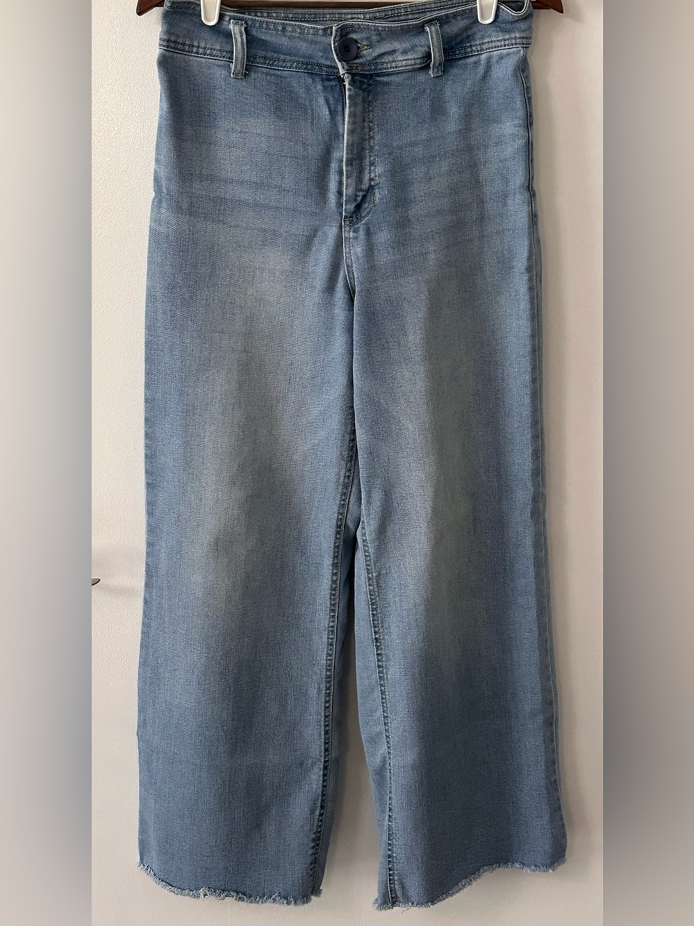 OAT New York High Rise Wide Leg Jeans Raw Hem Light Wash Size 6 / 28